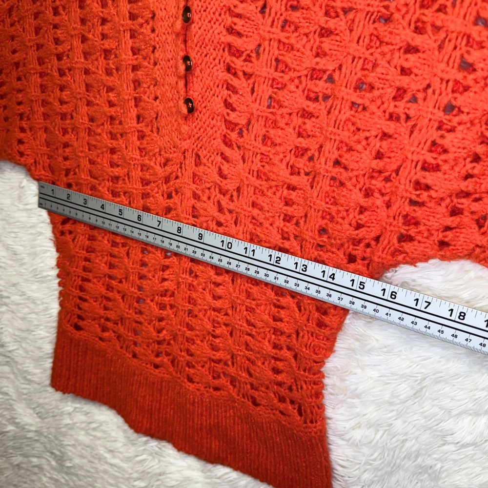 Free‎ People Orange Open Knit Hooded Sweater Wool Blend Henley Button Size Small - Picture 8 of 9